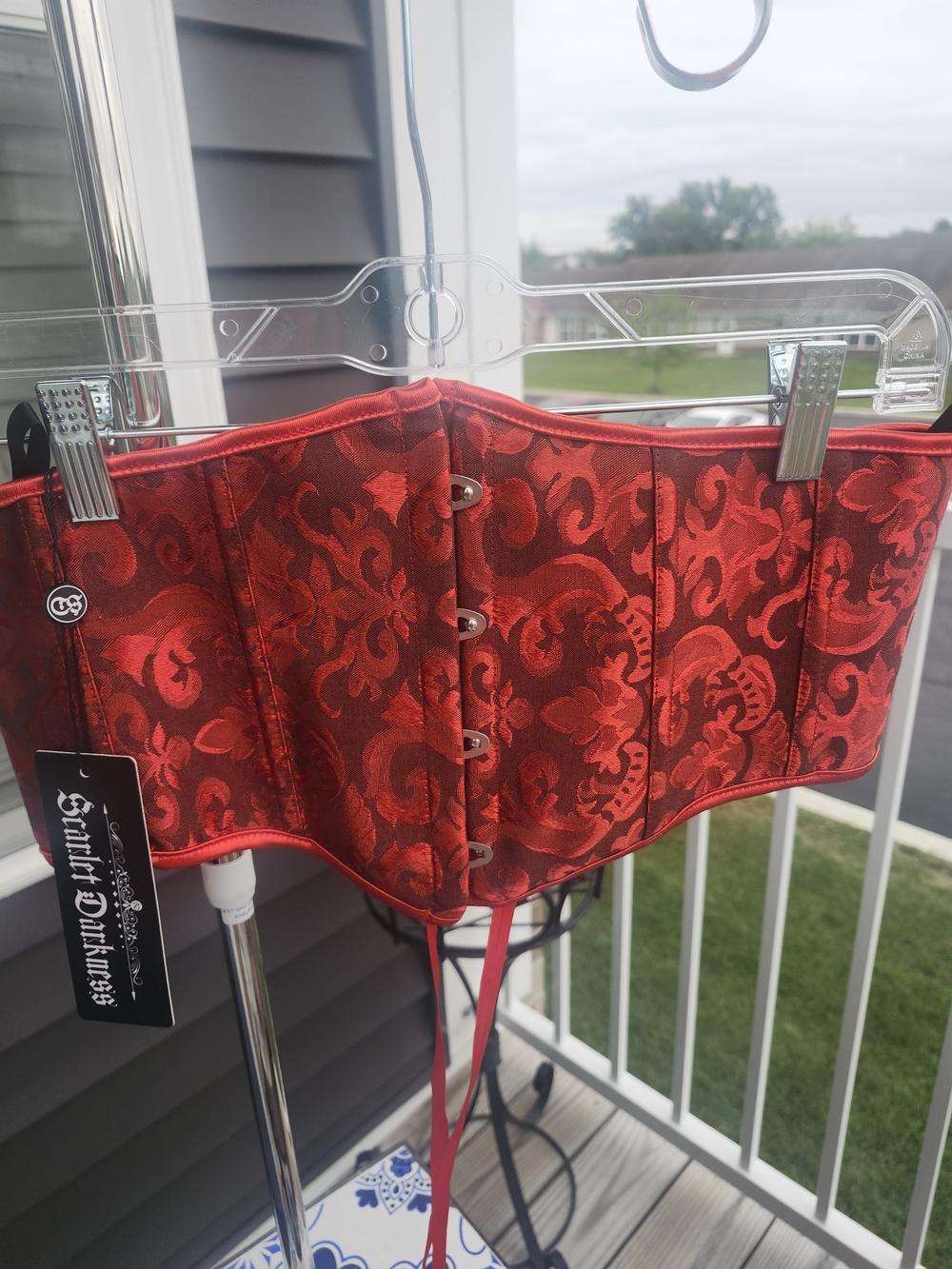 Scarlet Darkness Red Brocade Corset Waist Cincher Size 10